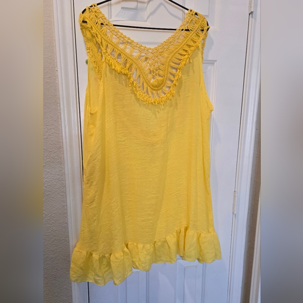Yellow Ruffled Embellished Tank Top - Picture 2 of 9